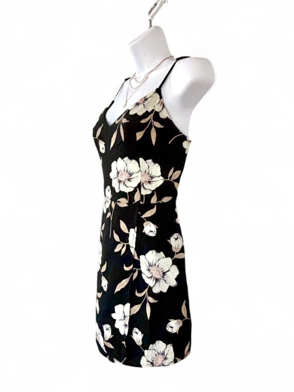 Lulus Black Floral Romper Dress Zip Back Size M